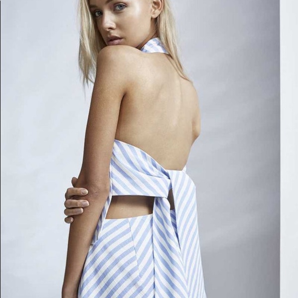 Finders Keepers Better Days Halter Top Size S in blue and white stripe